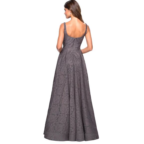 La Femme 27476 Classy Allover Lace Organza Gown with Romper Shorts Gray Size 0 - Picture 4 of 11